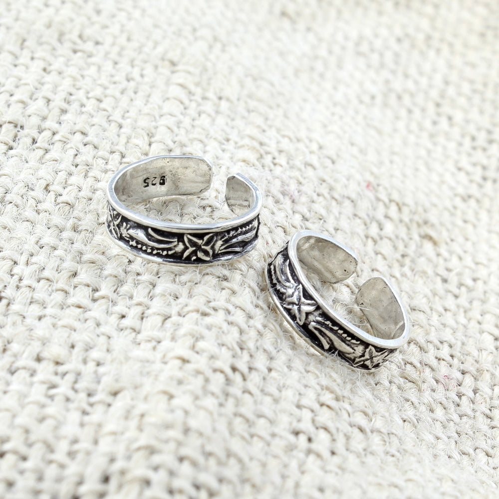 Trendy Real 925 Silver Oxidized foot toe rings band - Pair