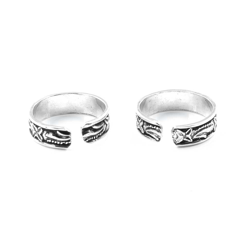 Trendy Real 925 Silver Oxidized foot toe rings band - Pair