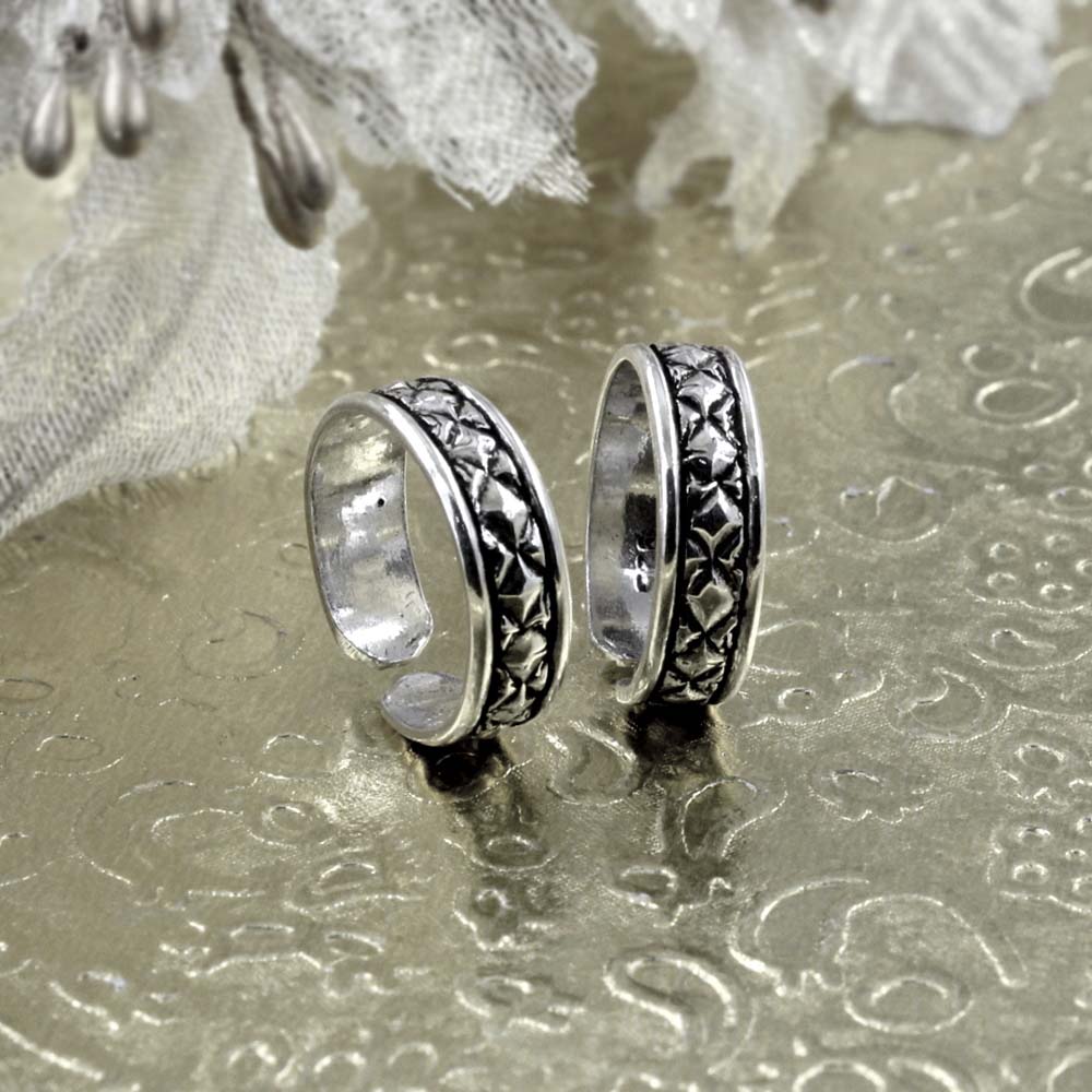 Ethnic Style Real 925 Silver Oxidized foot toe rings band - Pair