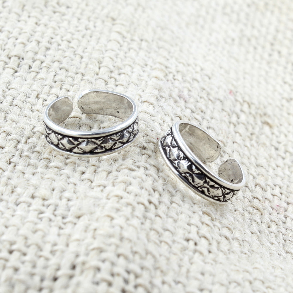 Ethnic Style Real 925 Silver Oxidized foot toe rings band - Pair