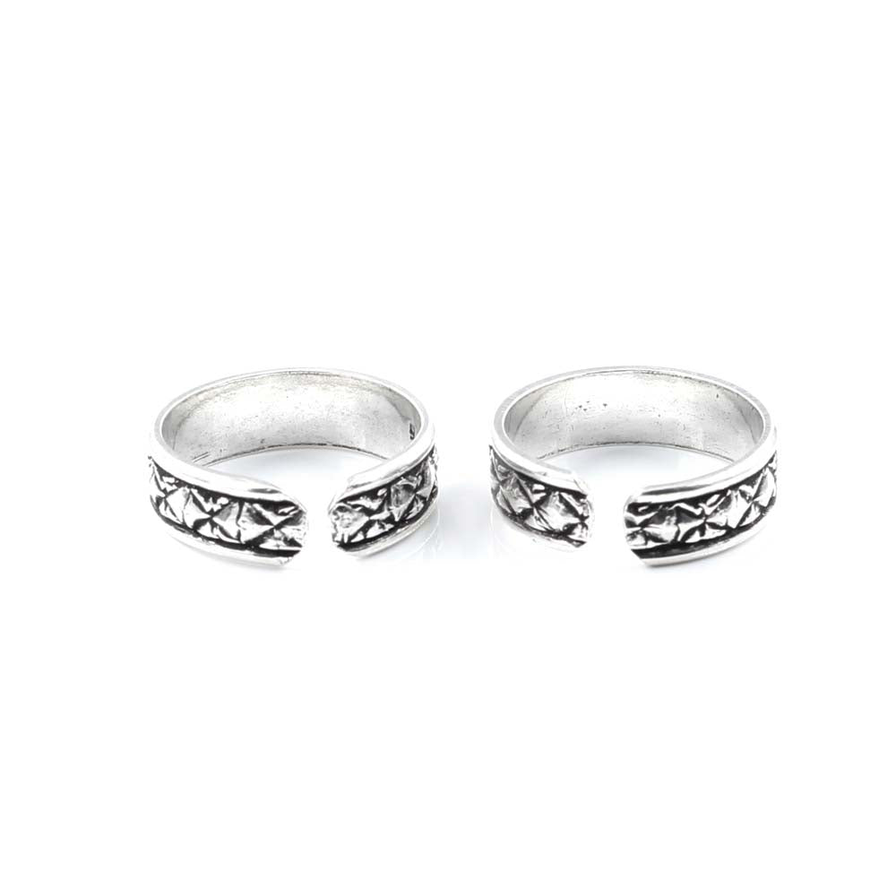 Ethnic Style Real 925 Silver Oxidized foot toe rings band - Pair