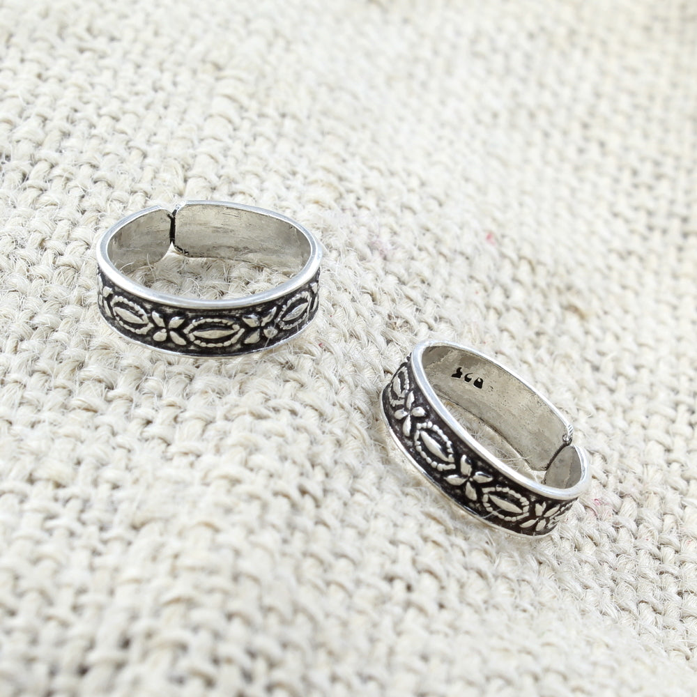 Unique Real 925 Silver Oxidized foot toe rings band - Pair