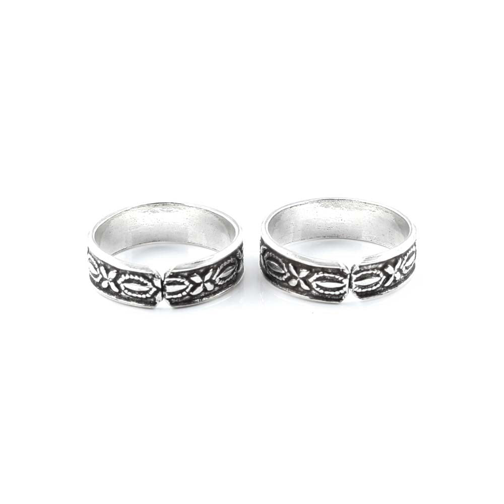 Unique Real 925 Silver Oxidized foot toe rings band - Pair