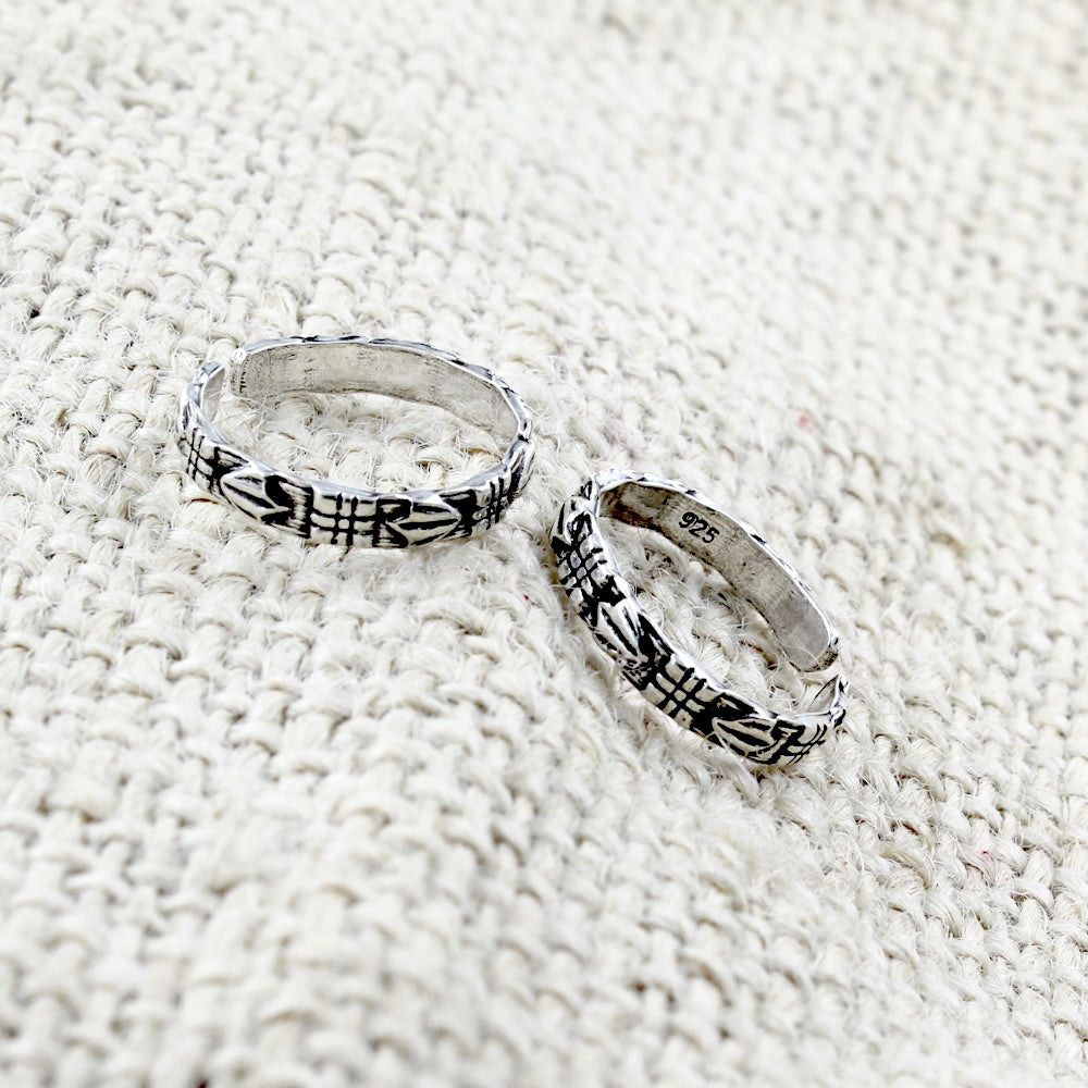 Ethnic Real 925 Sterling Silver Oxidized Women foot toe rings band - Pair