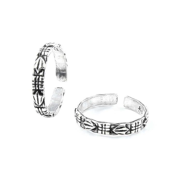 Ethnic Real 925 Sterling Silver Oxidized Women foot toe rings band - Pair