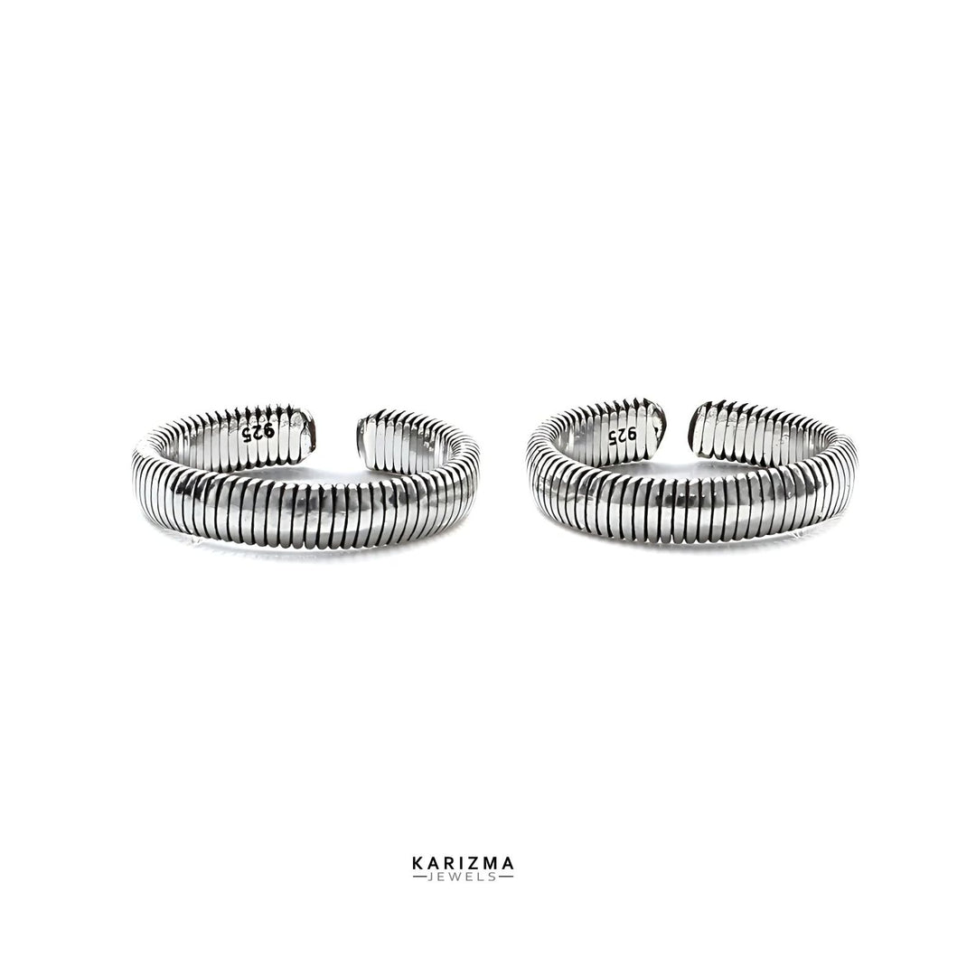 Real 925 Sterling Silver Oxidized Women foot toe rings band - Pair