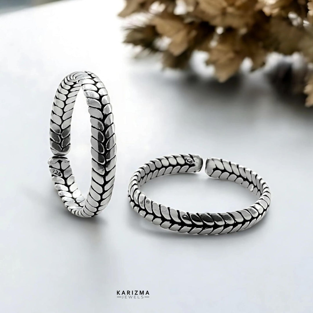 Real 925 Silver wheat design Oxidized Toe THUMB Rings Band bichia Pair foot ring