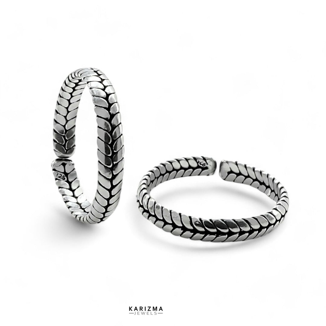 Real 925 Silver wheat design Oxidized Toe THUMB Rings Band bichia Pair foot ring