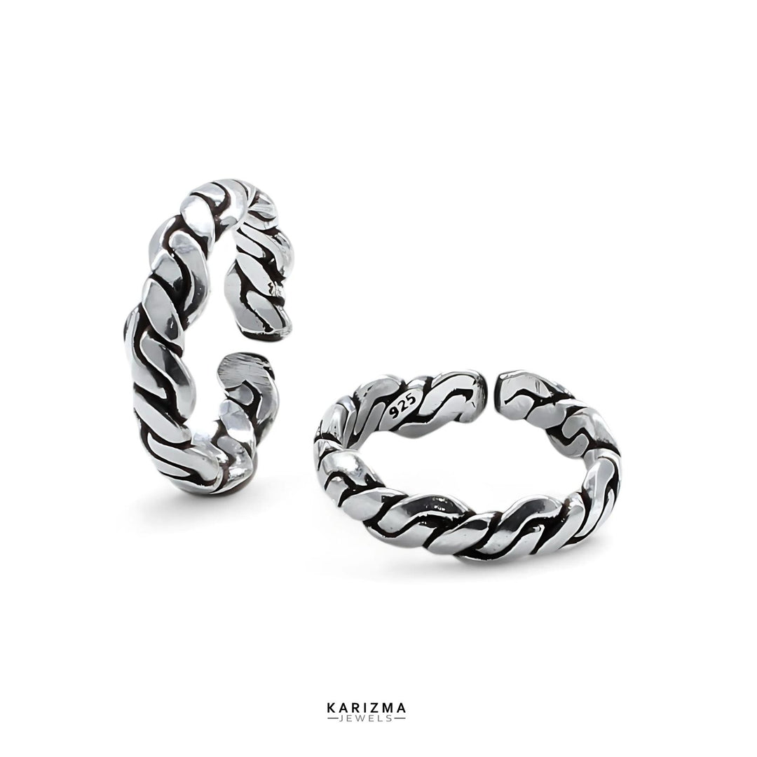 925 Sterling Silver Indian Rope Twist Antique Adjustable women foot toe rings band - Pair