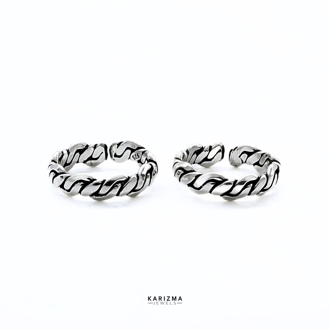 925 Sterling Silver Indian Rope Twist Antique Adjustable women foot toe rings band - Pair