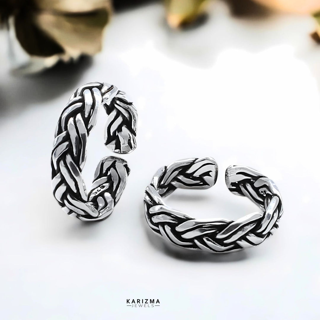 925 Sterling Silver Indian women Oxidized Zig Zag  foot toe rings band - Pair