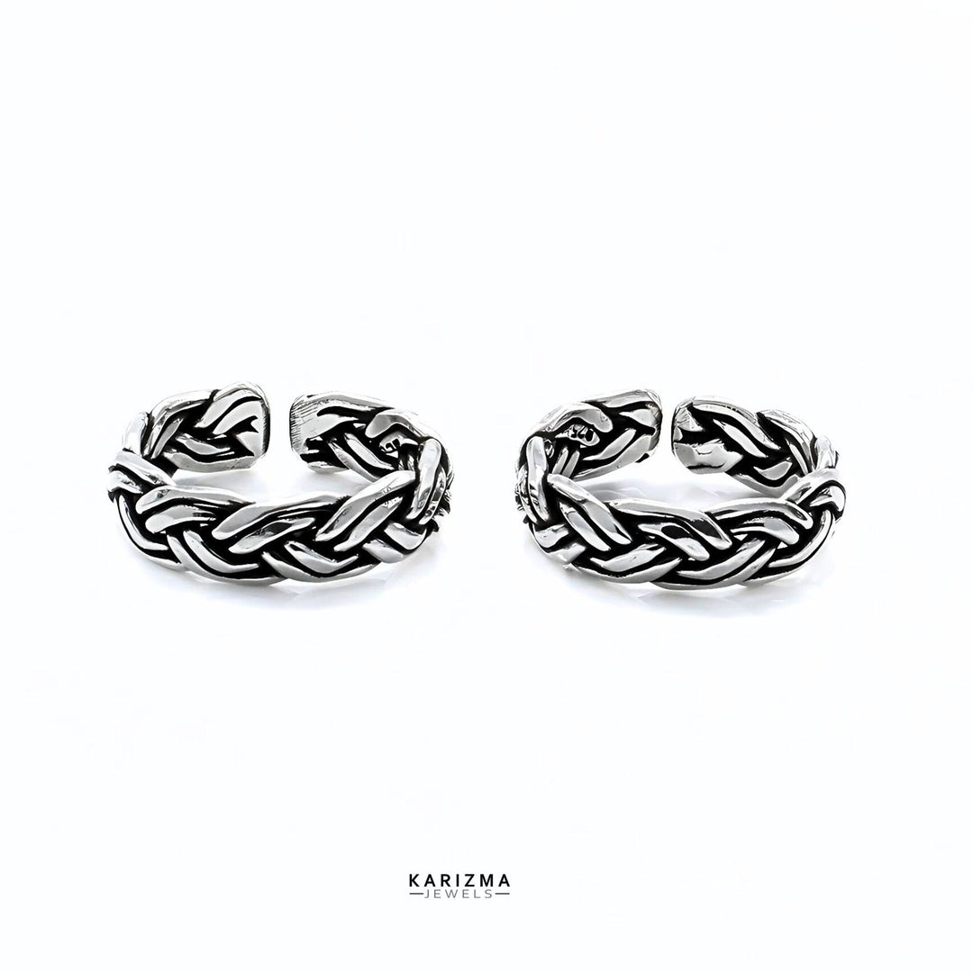 925 Sterling Silver Indian women Oxidized Zig Zag  foot toe rings band - Pair