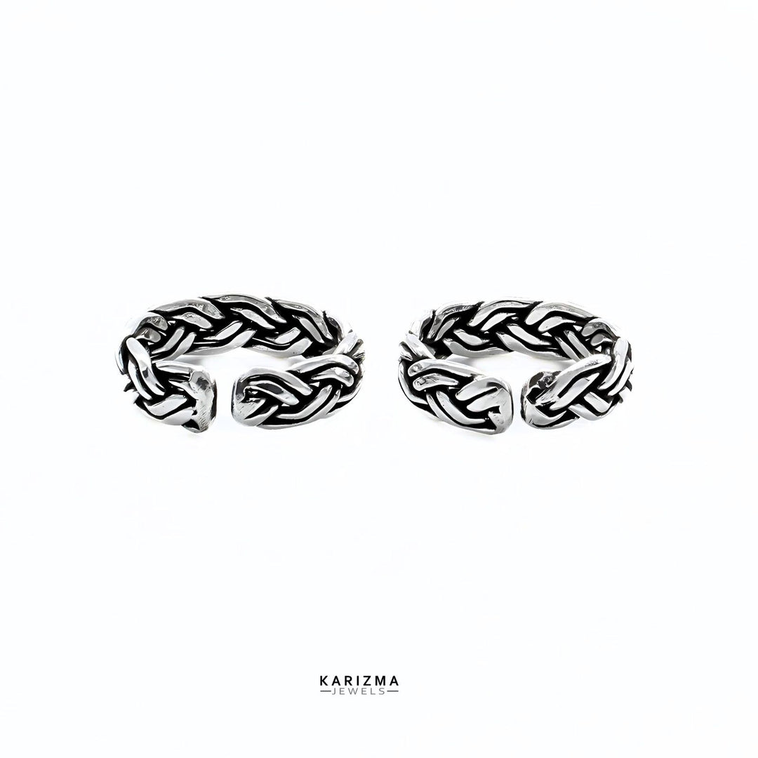 925 Sterling Silver Indian women Oxidized Zig Zag  foot toe rings band - Pair