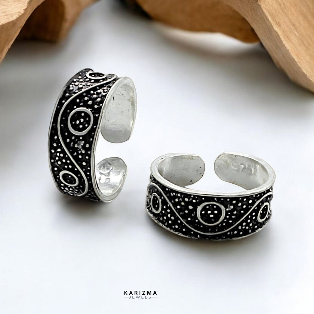 925 Sterling Silver Indian best gift for women Oxidized foot toe rings band - Pair