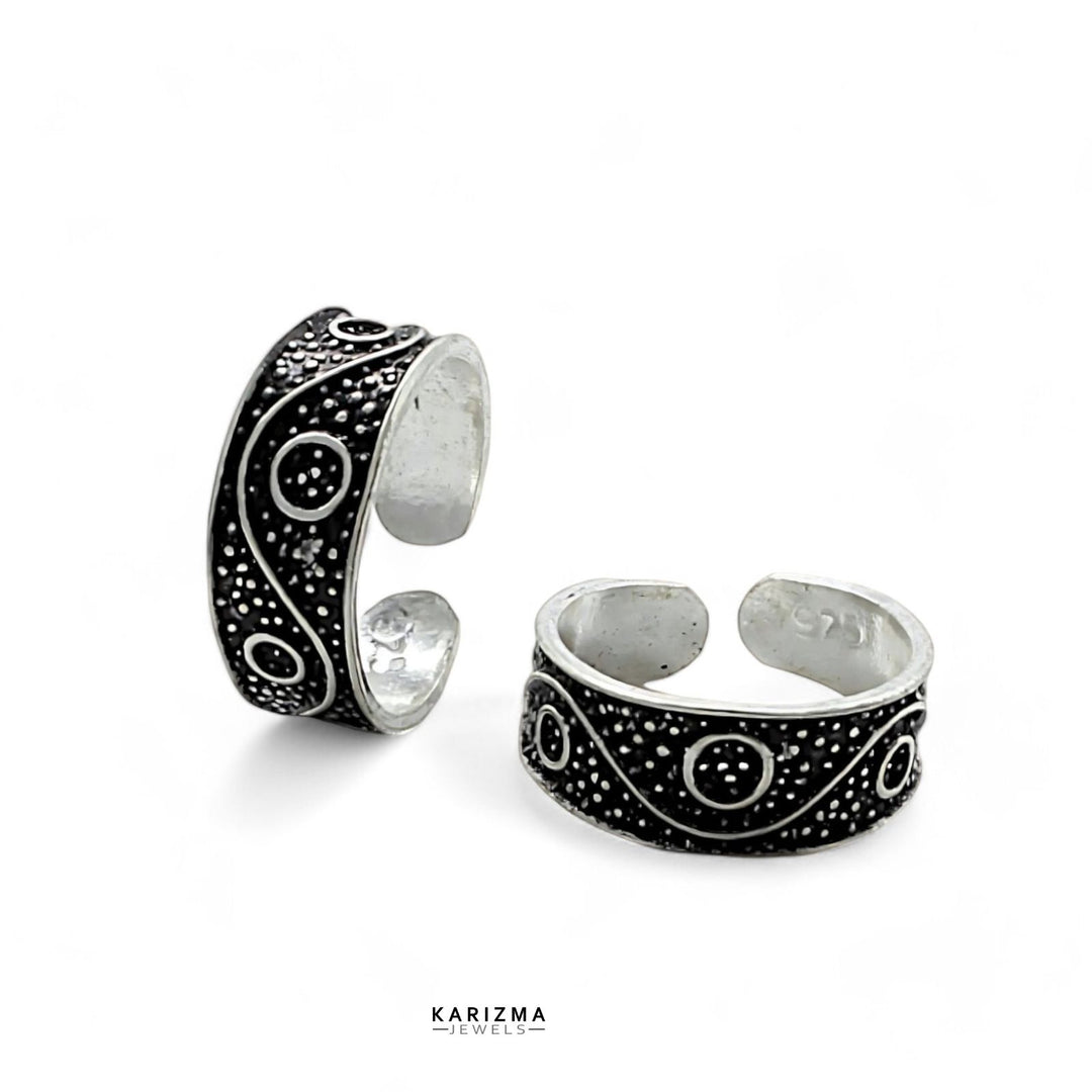 925 Sterling Silver Indian best gift for women Oxidized foot toe rings band - Pair