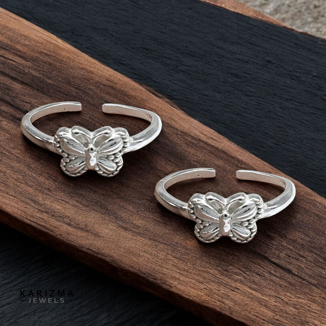 925 Real Sterling Silver Indian women Butterfly Toe Ring Pair