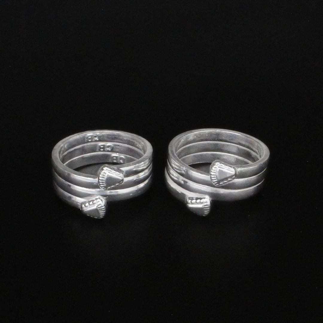 Real Sterling Silver Indian women handmade Excellent foot toe rings - Pair