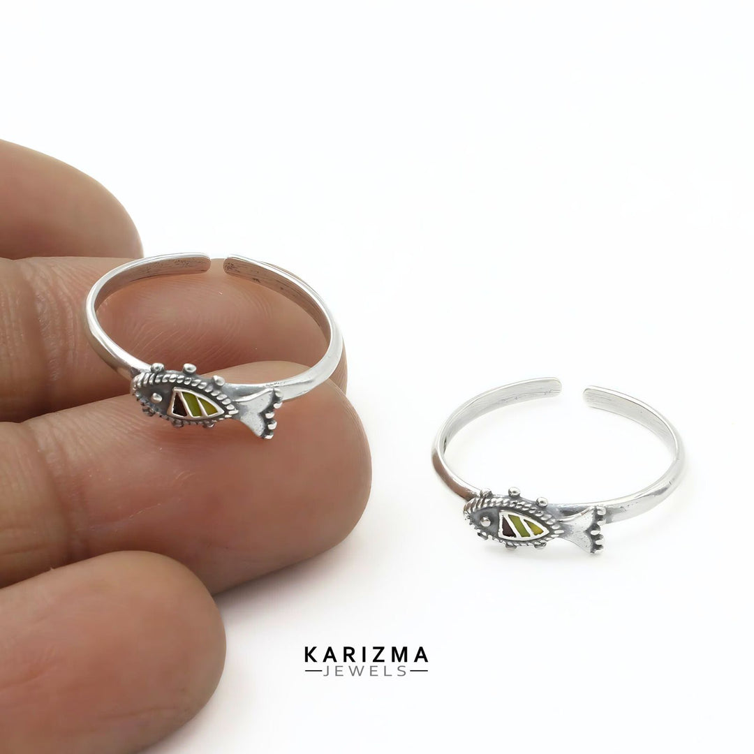 925 Real Sterling Silver Indian women party wear Oxidized fish Toe Ring - Pair