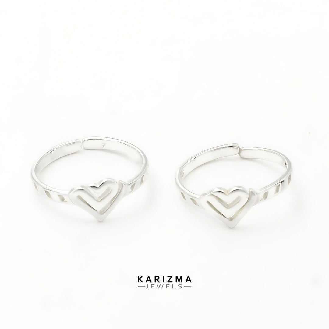 925 Real Sterling Silver Heart Design Bichiya For Indian Women Toe Ring - Pair