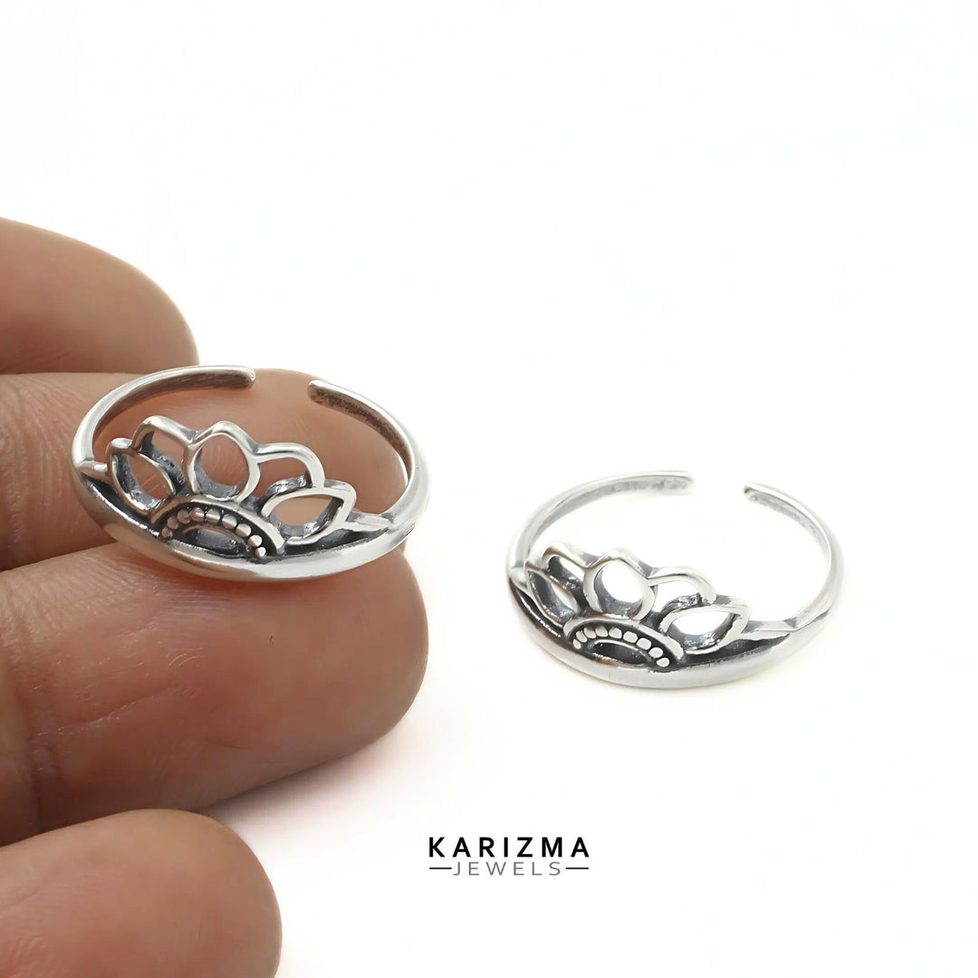 925 Real Sterling Silver Indian women handmade Excellent Flower Oxidized Toe Ring - Pair