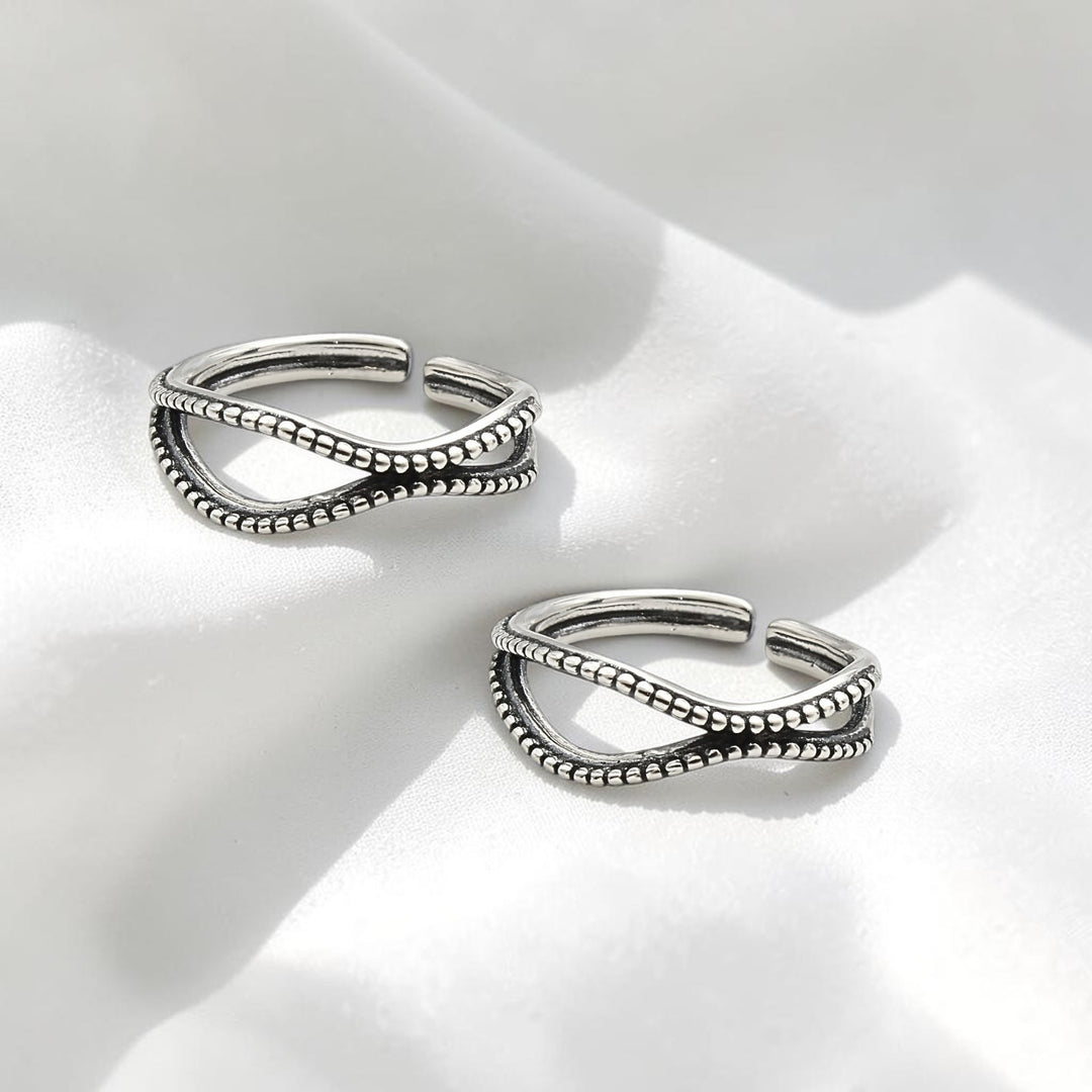 Unique 925 Real Silver Women Oxidized wave-inspired Toe Ring - Pair