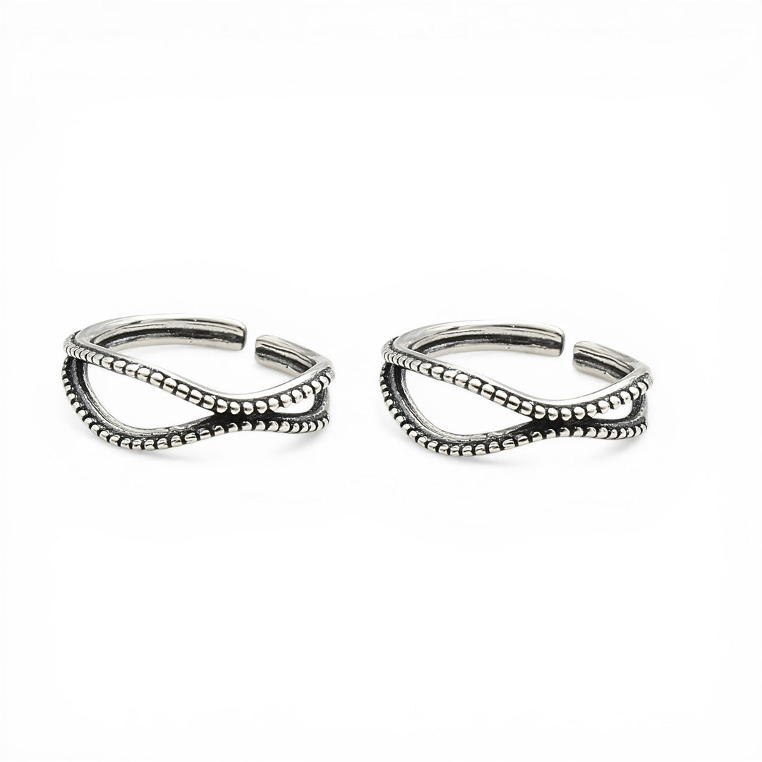 Unique 925 Real Silver Women Oxidized wave-inspired Toe Ring - Pair