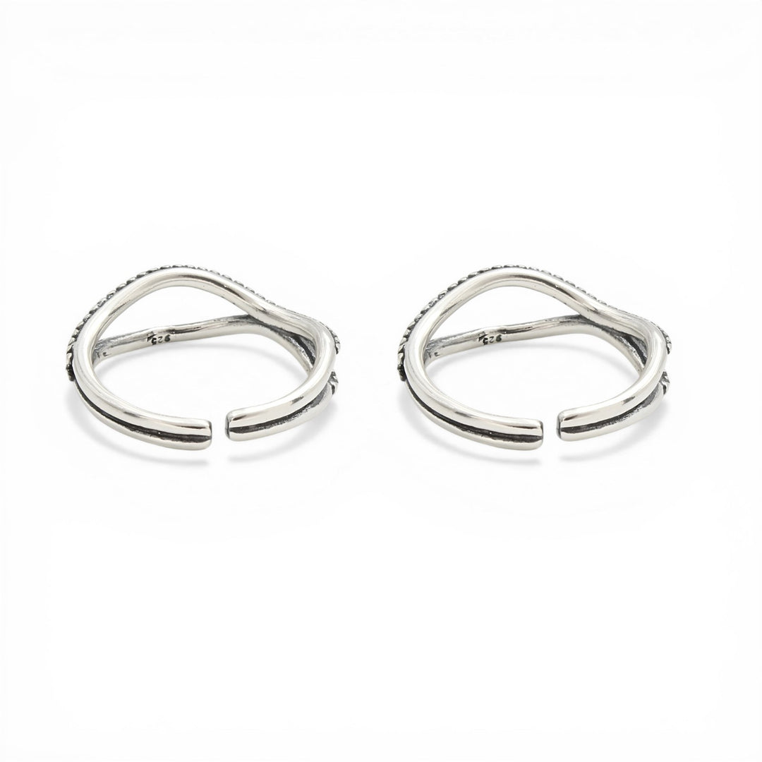 Unique 925 Real Silver Women Oxidized wave-inspired Toe Ring - Pair