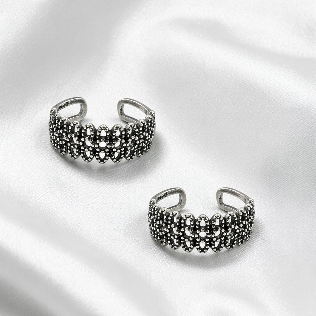 Elegant Boho Style 925 Real Silver Women Oxidized Toe Ring - Pair