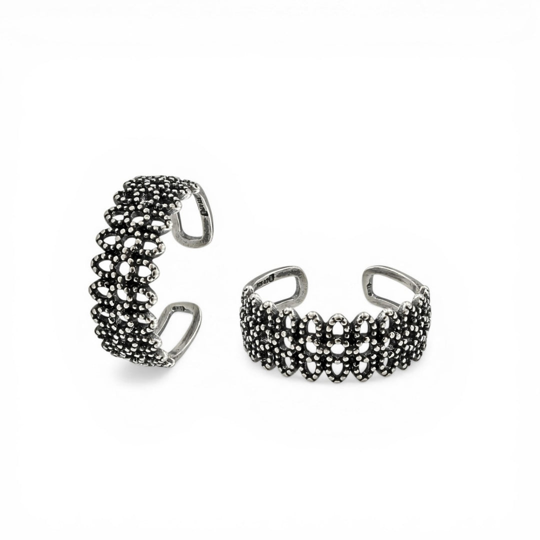 Elegant Boho Style 925 Real Silver Women Oxidized Toe Ring - Pair