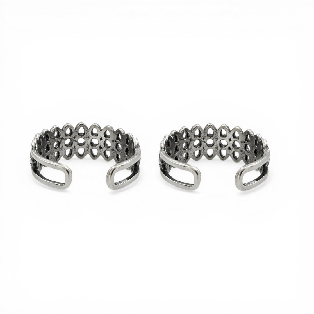 Elegant Boho Style 925 Real Silver Women Oxidized Toe Ring - Pair