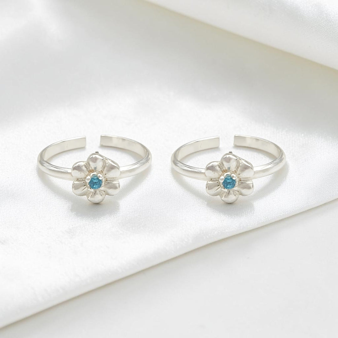 925 Real Silver Women Flower Duet Toe Ring - Pair