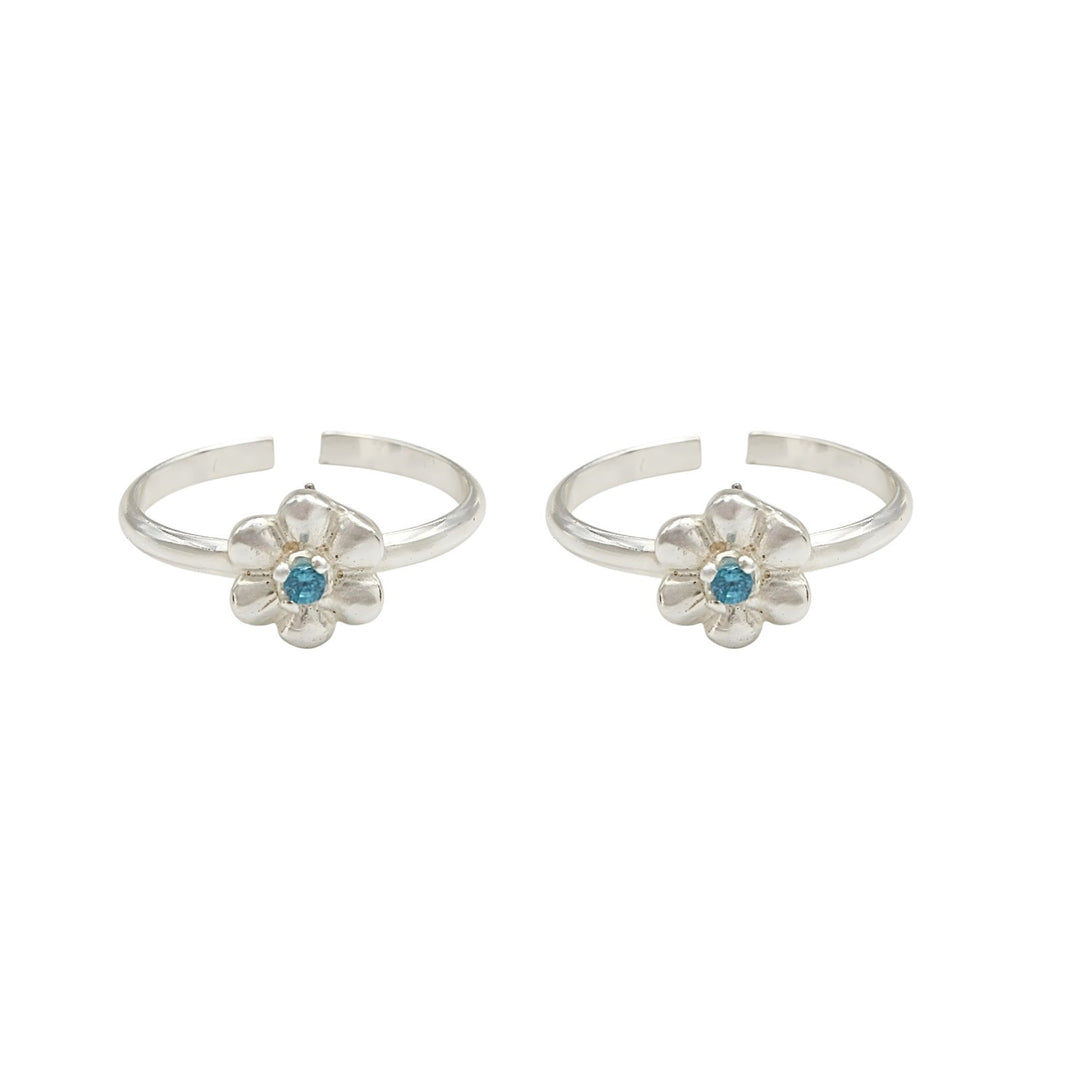 925 Real Silver Women Flower Duet Toe Ring - Pair