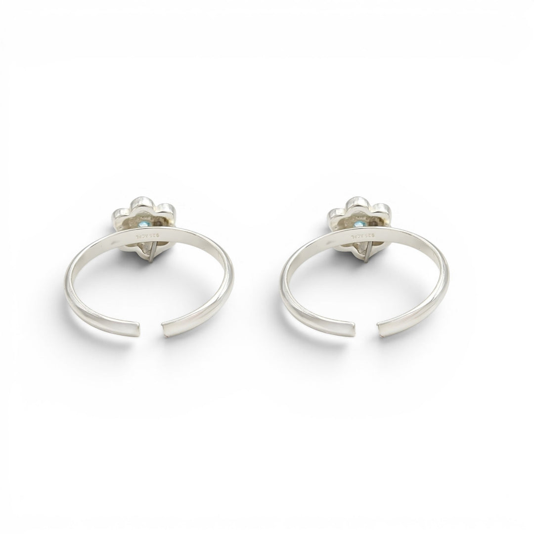 925 Real Silver Women Flower Duet Toe Ring - Pair