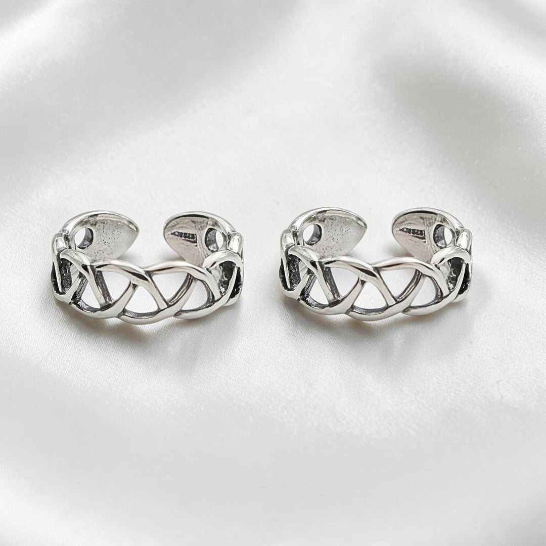 925 Real Silver Women Celtic Weave Oxidized Toe Ring - Pair