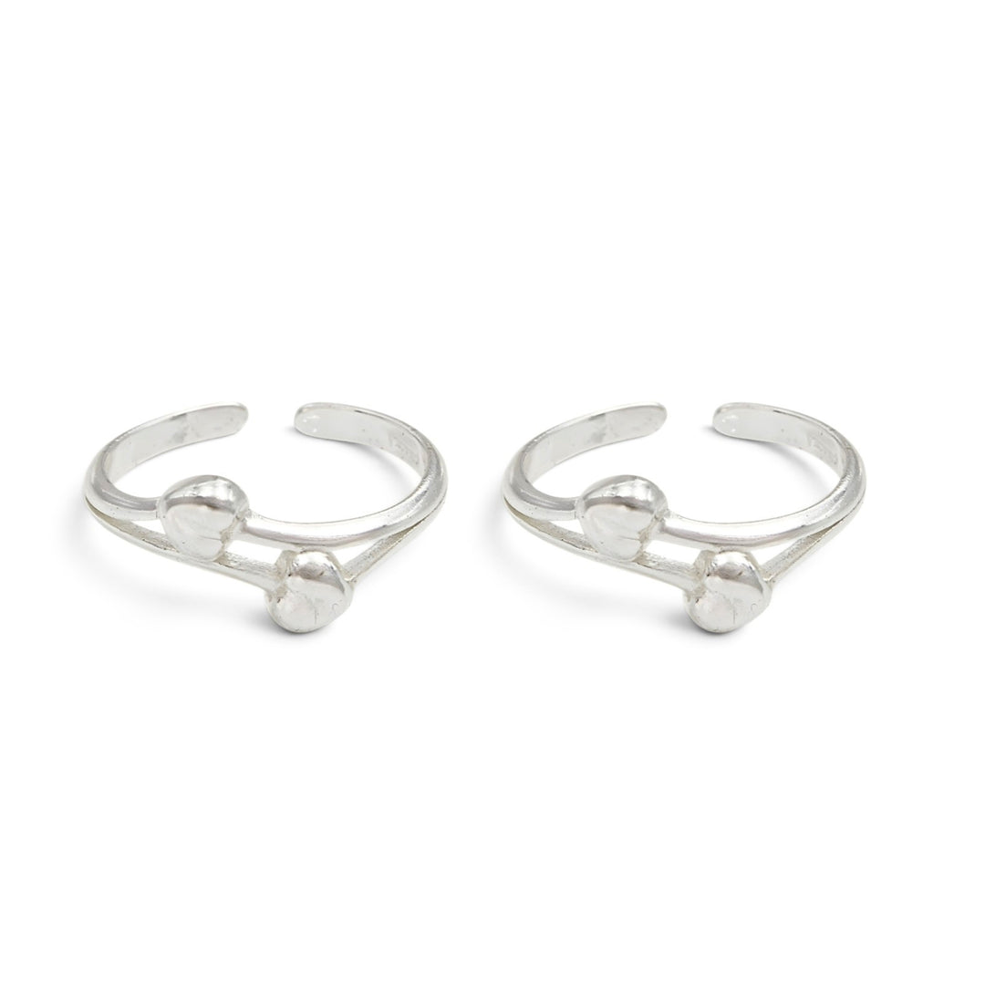 Indian 925 Real Silver Women Double Heart Motif Toe Ring - Pair