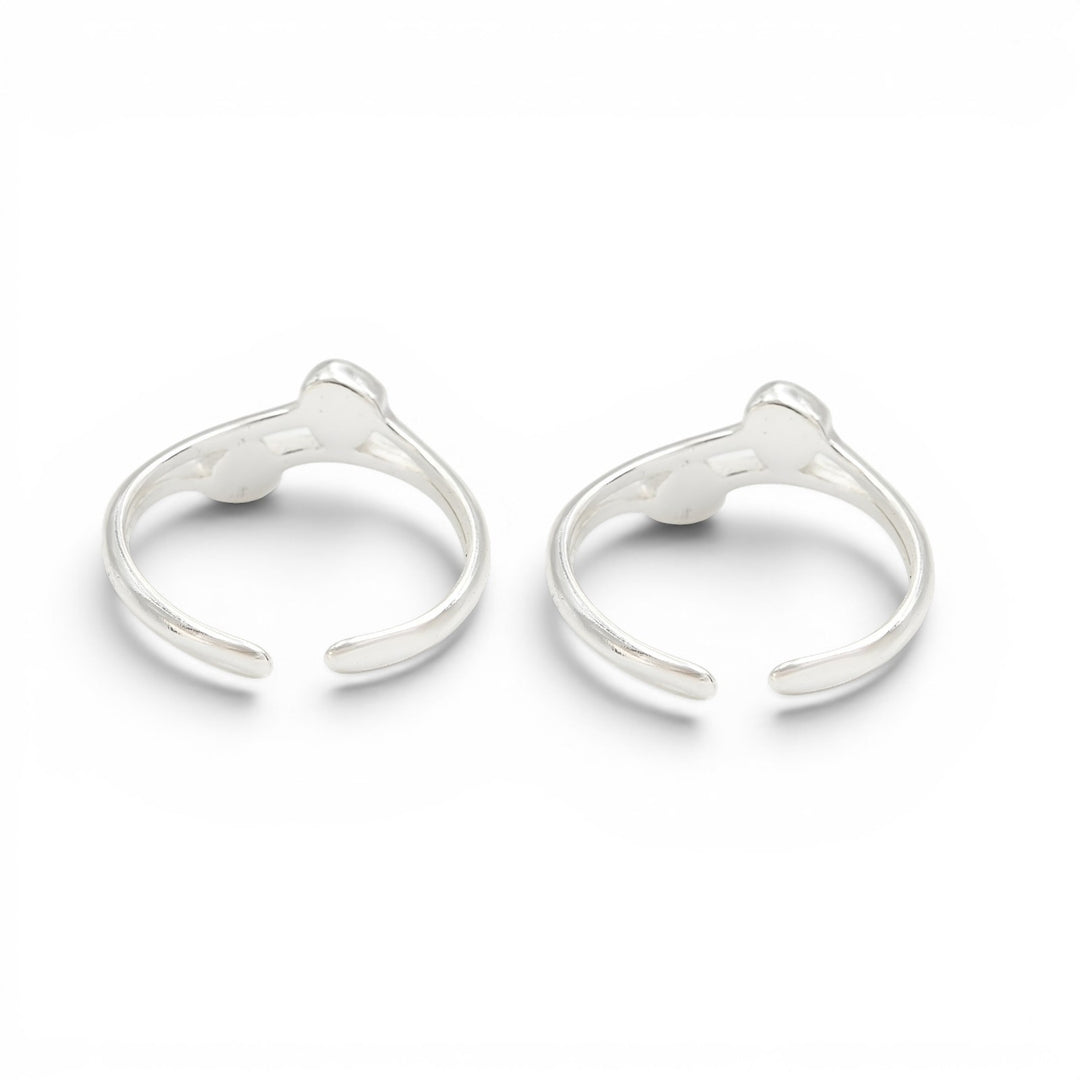Indian 925 Real Silver Women Double Heart Motif Toe Ring - Pair