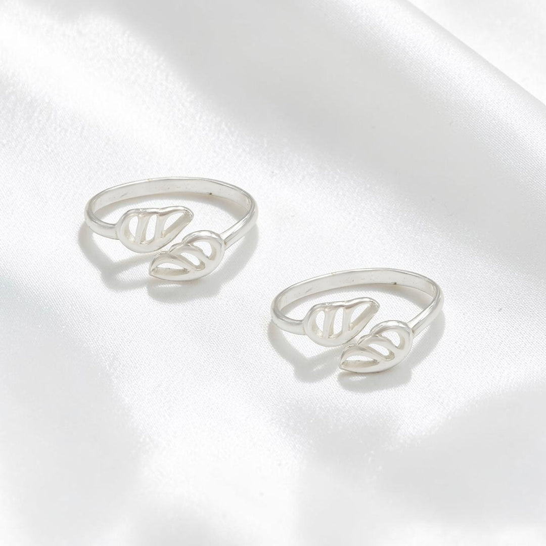 925 Real Silver Women Classic Leaf Toe Ring - Pair