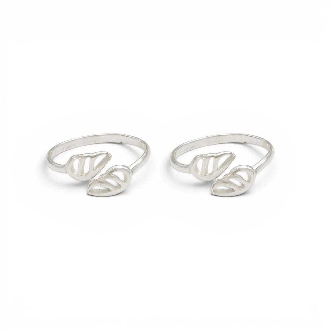925 Real Silver Women Classic Leaf Toe Ring - Pair