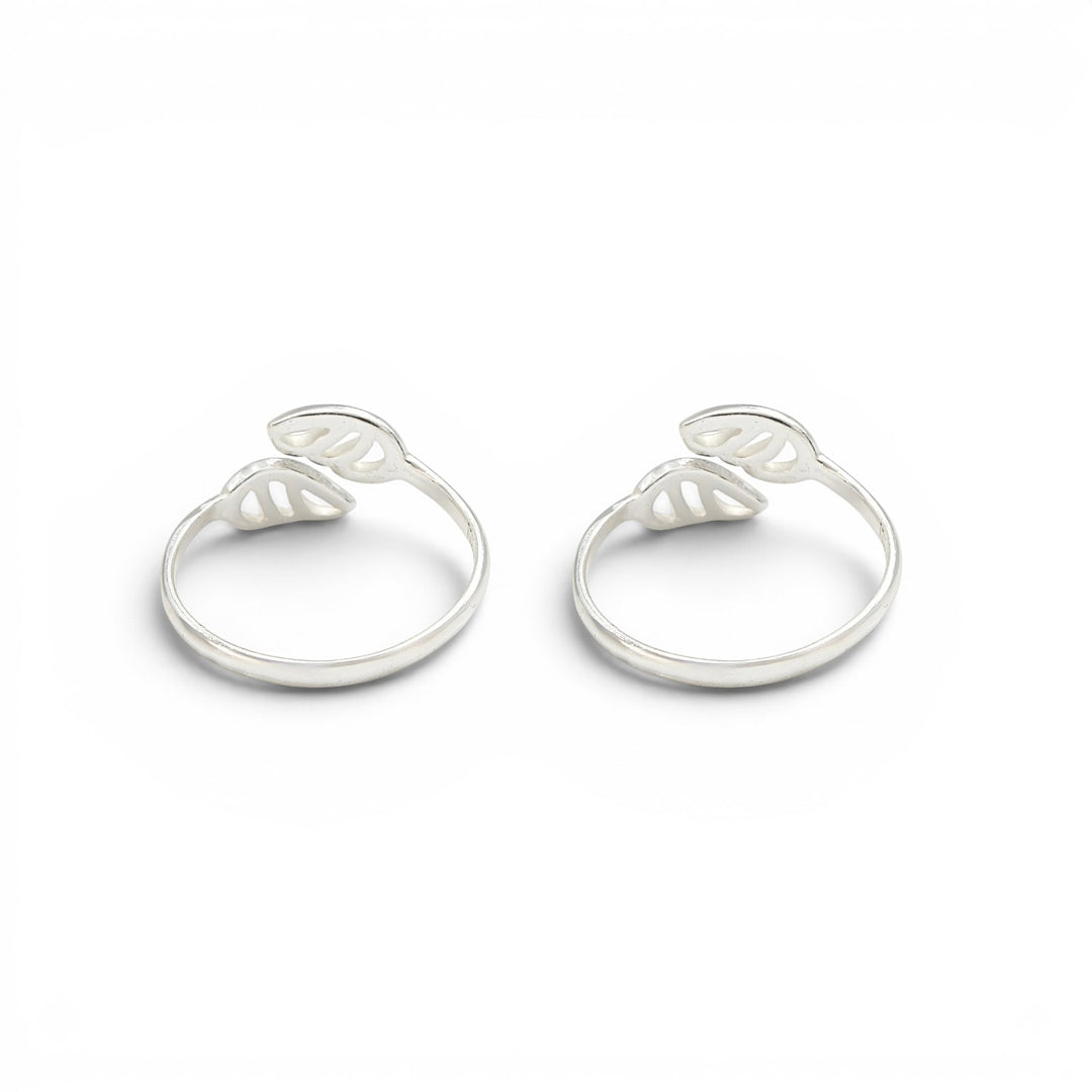 925 Real Silver Women Classic Leaf Toe Ring - Pair