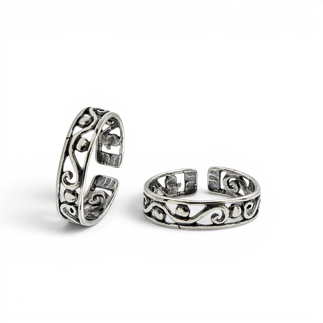 Wind Filigree 925 Real Silver Women Genuine Oxidized Toe Ring - Pair