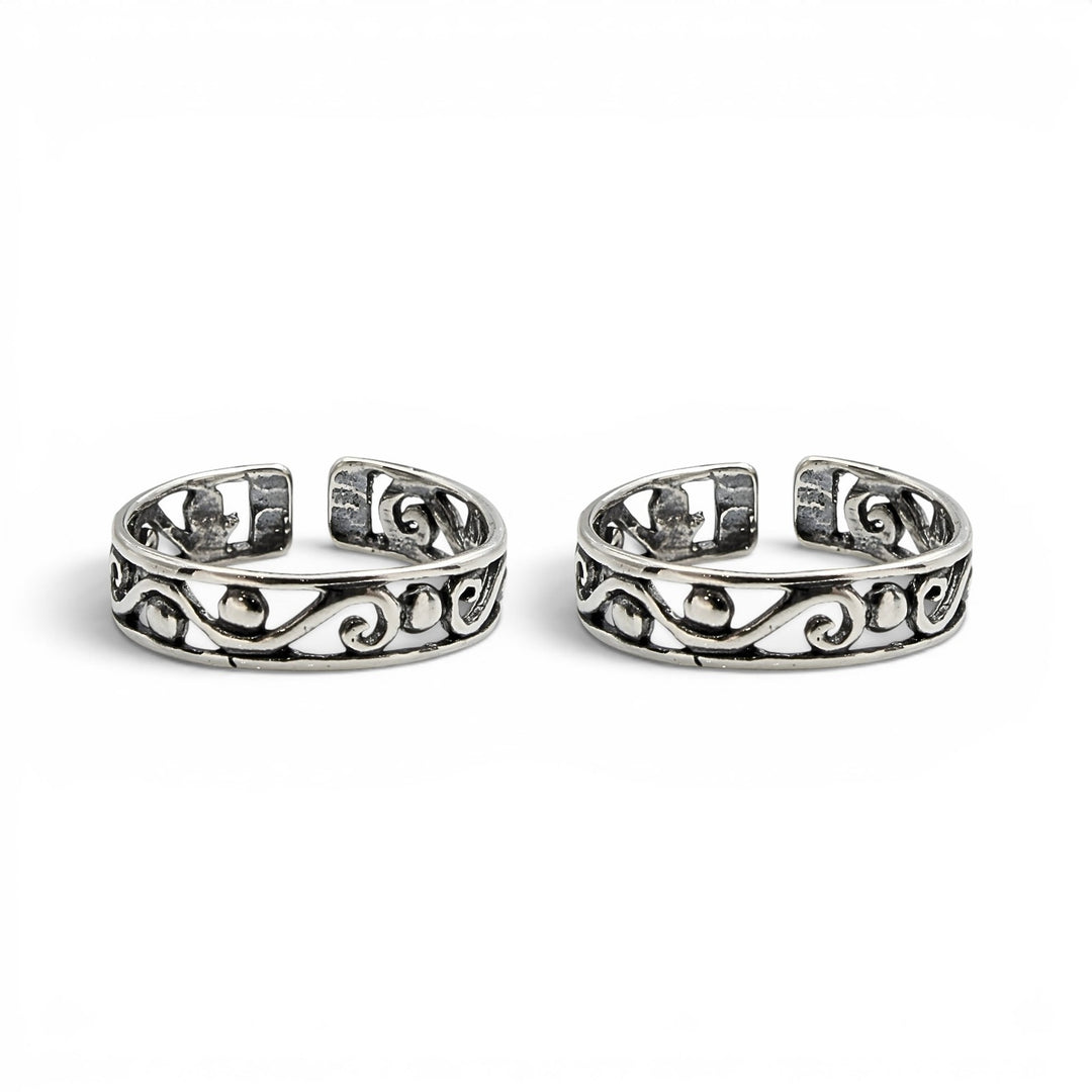 Wind Filigree 925 Real Silver Women Genuine Oxidized Toe Ring - Pair