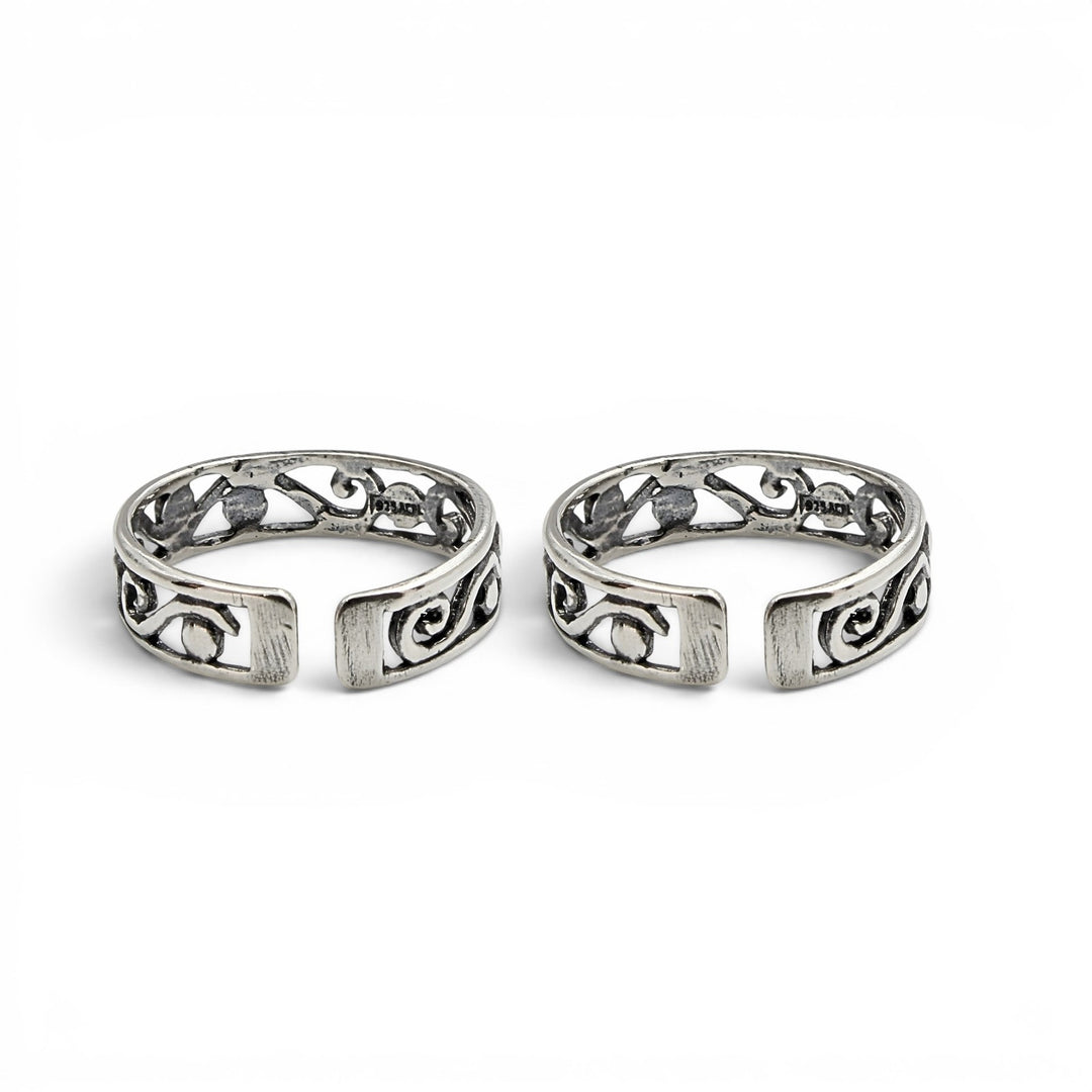Wind Filigree 925 Real Silver Women Genuine Oxidized Toe Ring - Pair