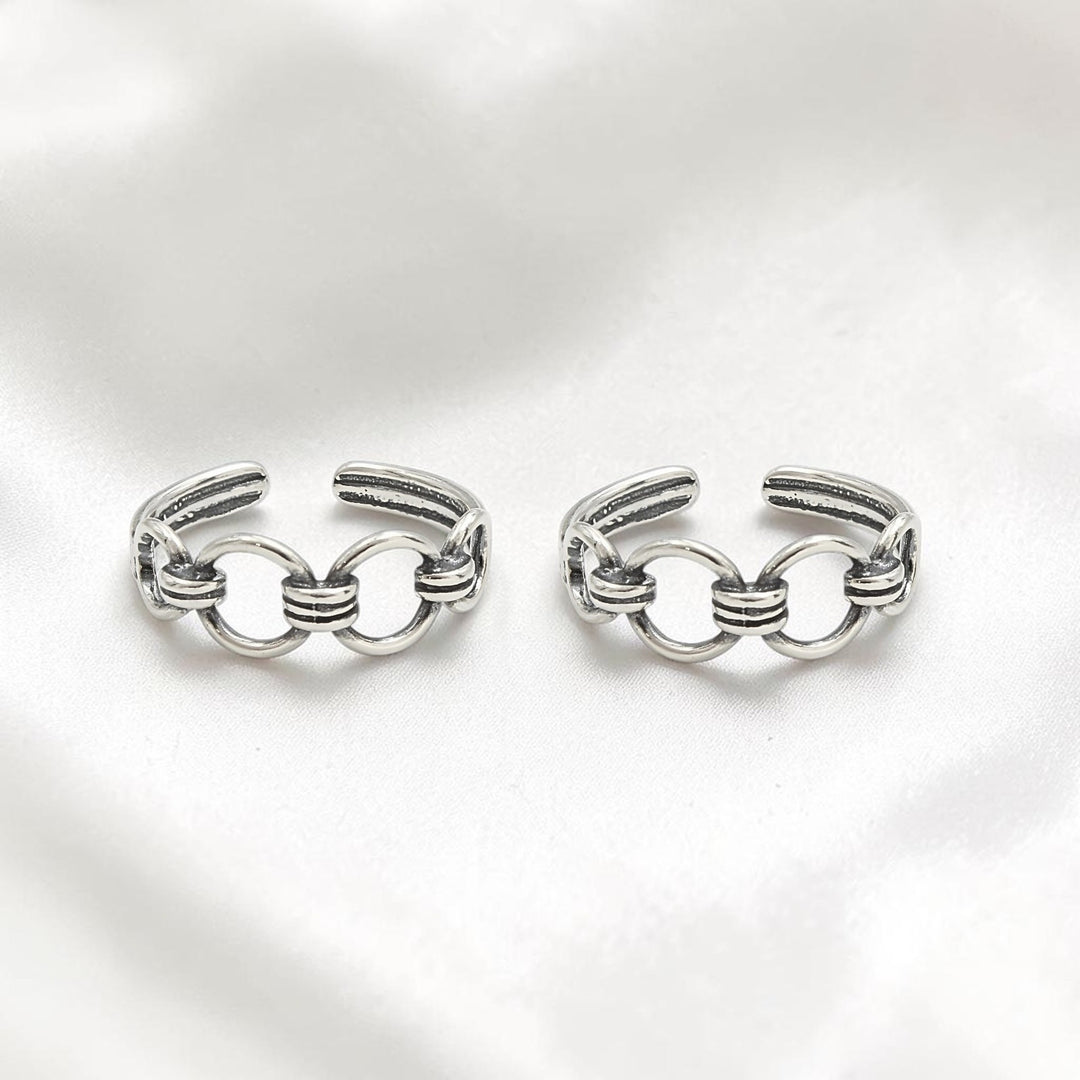 925 Real Silver Women Oxidized Link Design Toe Ring - Pair