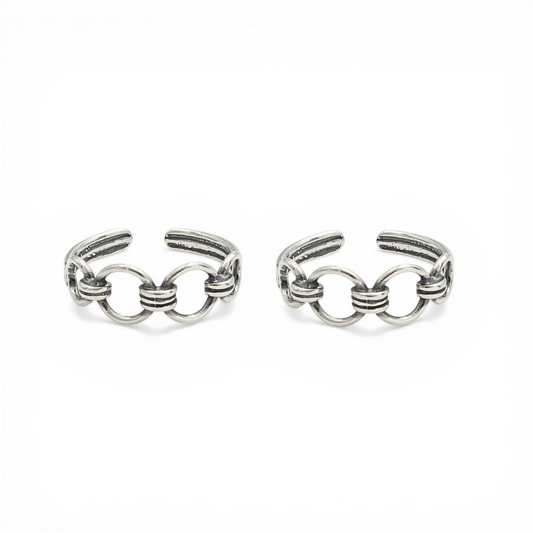 925 Real Silver Women Oxidized Link Design Toe Ring - Pair