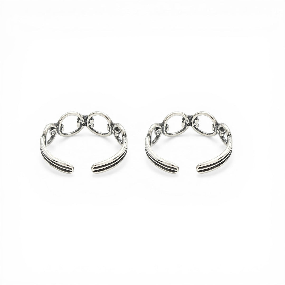 925 Real Silver Women Oxidized Link Design Toe Ring - Pair
