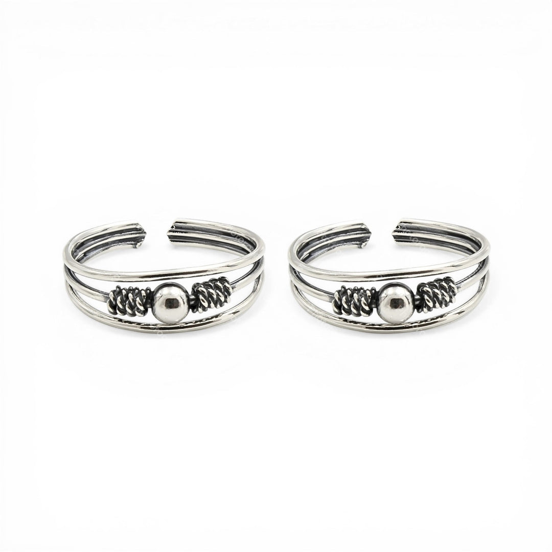 Traditional 925 Real Silver Women Oxidized Ball Design Toe Ring - Pair