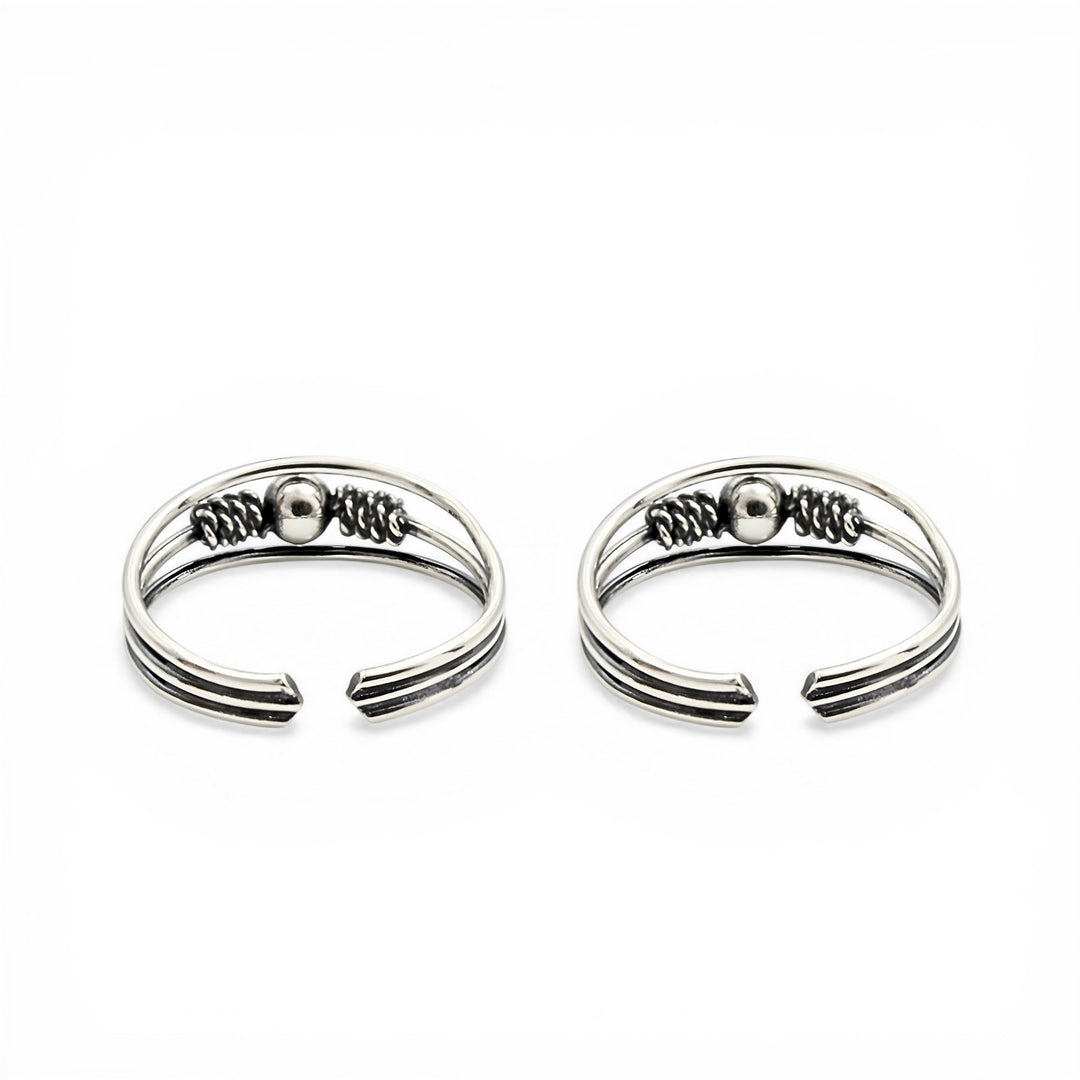 Traditional 925 Real Silver Women Oxidized Ball Design Toe Ring - Pair