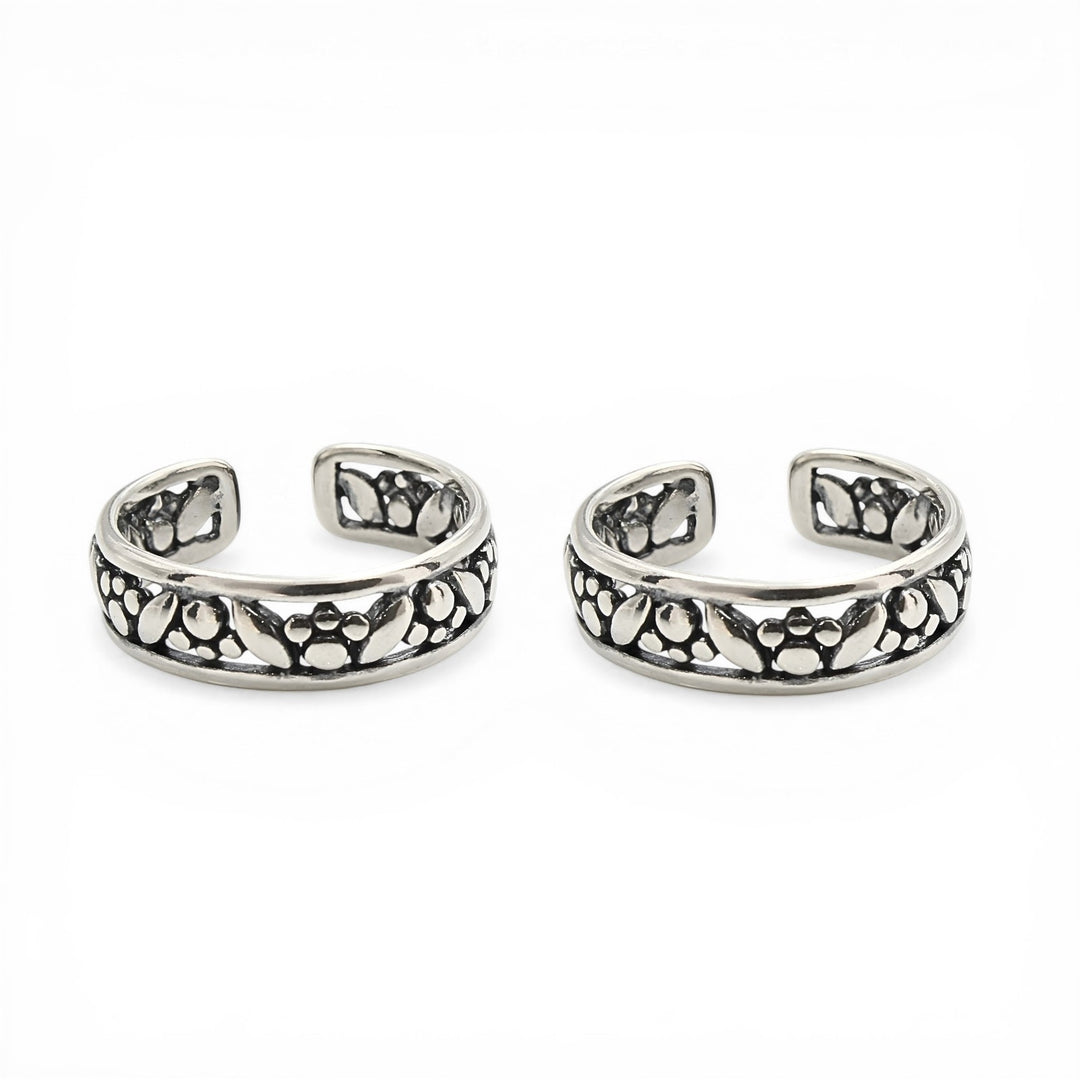 925 Real Silver Women Cutwork Antique Toe Ring - Pair