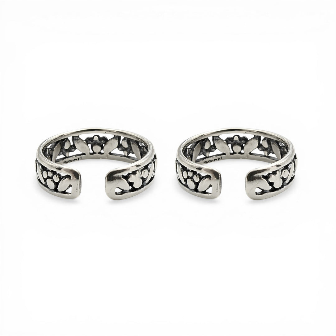 925 Real Silver Women Cutwork Antique Toe Ring - Pair