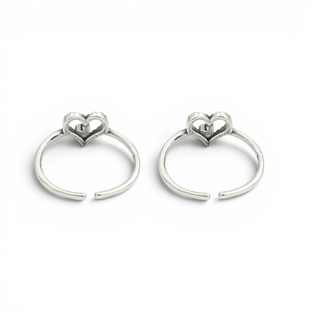 925 Real Silver Women Long-lasting Oxidized Double Heart Toe Ring - Pair